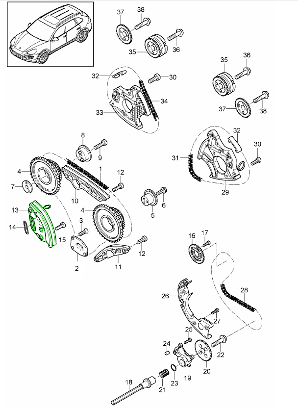 Porsche Cayenne Engine timing chain tensioner PAC109218 and PAC109217A