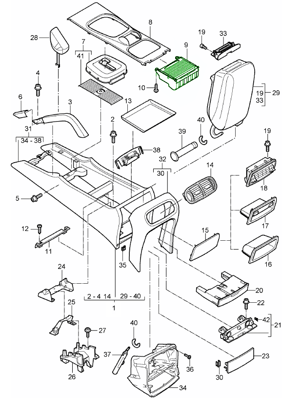 Porsche Cayenne Centre console front cup holder 955552283025Z1