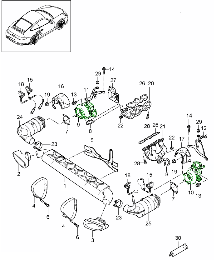 Porsche 997.2 Turbo Turbocharger 9A112301378 and 9A112301477
