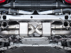AWE Performance exhaust and high-flow cat sections with Black tips for Porsche 991 Turbo - 3015-43044, 3015