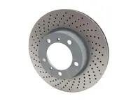 Brake disc rotor Front, drilled-dimpled monoblock, 315x28mm. Porsche 981 Boxster 2.7L / 981C Cayman 2.7L - 98135140101, 98135140201 - PFL39811, PFR39812