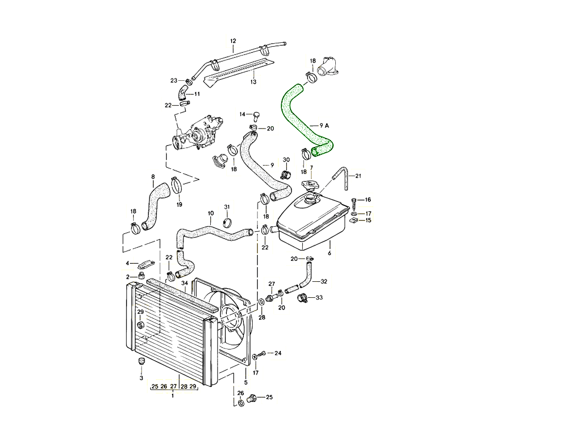Porsche 944 Upper radiator to cylinder head coolant hose 94410623902
