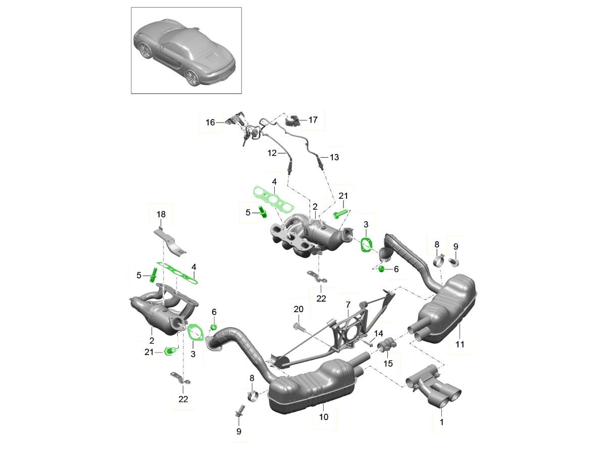 Exhaust manifold gasket, nut and bolt kit. Porsche 981 Boxster / Cayman