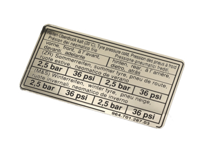 Sticker Tyre Pressure. Porsche 944 S2 / 968 1992 - 96470128703