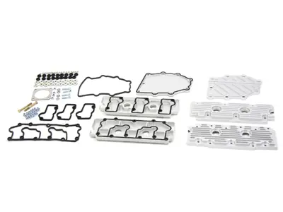 Camshaft and chain housing cover set in silver aluminium. Porsche 964 - 96410510701, 96410510801, 96410511601, 96410511602, 96410511603, 96410511604, 96410511605, 96410511606, 96410590200, 96410511503