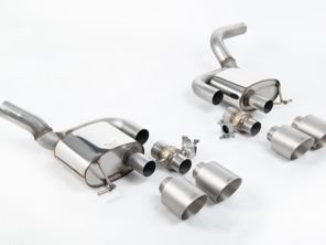 Milltek Sports Exhaust Valved Rear Silencers With Brushed Titanium GT-115 Tailpipe Trims. Porsche Macan 95B MK2 GTS And Turbo - 95B253601DY, 95B253600CY, 95B253612MY, 95B253611MY, 95B253600DY, 95B253601EY - SSXPO178