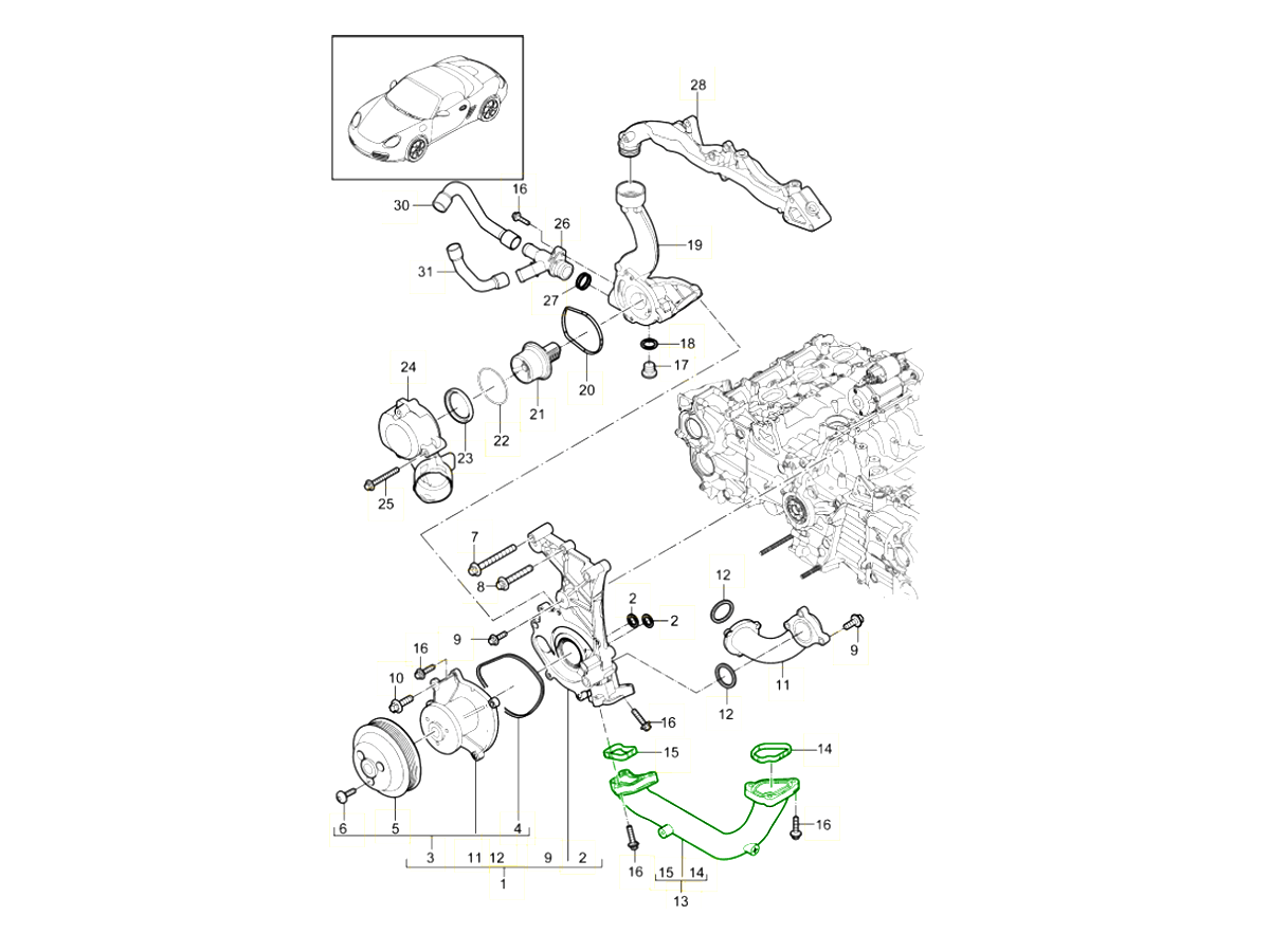 Porsche 987.2 Boxster 987C.2 Cayman Coolant water pipe 9A110602531 ...