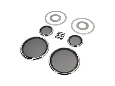 Solid Aluminium speaker trim rings and grills. Porsche 911 SC / 964 - 91155545301, 91155545101 - SpeakerGrills_4_Chrome, SpeakerGrills_4_Black, SpeakerGrills_4_Silver