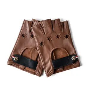 Classic fingerless leather driving gloves Cognac. Short Shifters - 6013933721786, 6013931544547, 6013931089017