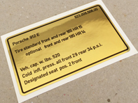 Tyre pressure decal. Porsche 912E (1976 – 1977) USA - 92300650600