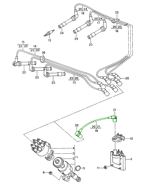 Ignition HT Lead Coil to Distubutor Porsche 993 Turbo 99360206027