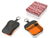 Orange tartan key pouch with embossed Porsche Crest - PCG91410010