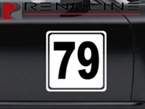 Rennline Permanent Race Numbers. SQUARE with OUTLINE/BORDER - E50