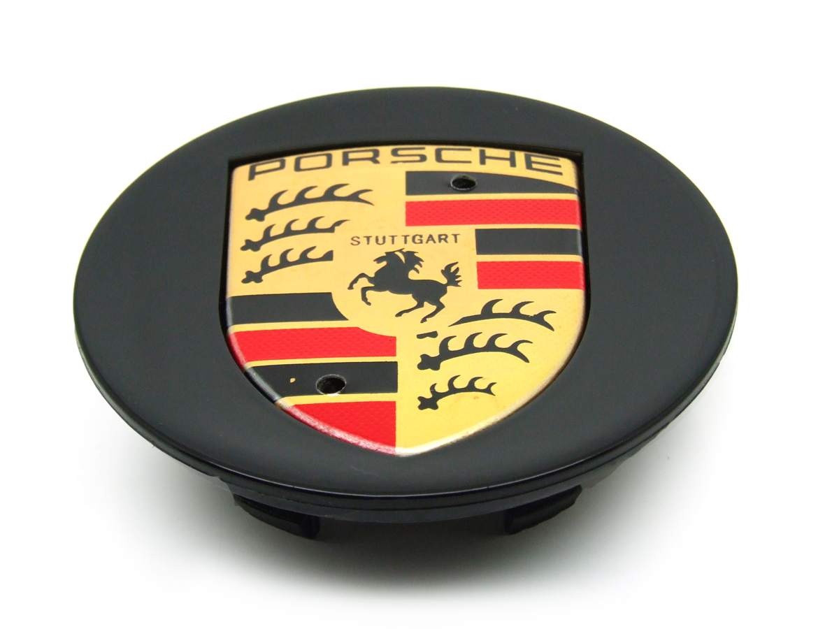 Wheel Cap "Large Crest" Black with gold crest for Porsche 99936100050