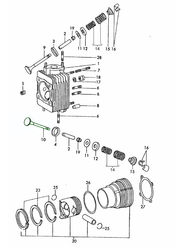 Cylinder head exhaust valve kit. Porsche 911 S / TU / T / E