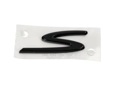 'S' rear badge, in High-Gloss Black. Porsche 992 / Taycan - 992853685041, 992853675B041