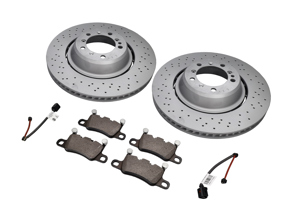 Rear brake pads and brake disc package Rear. Porsche Cayman GT4 Zimmermann - 98135240780, 98135240880, 99135294701, 99160918500, 9GT615601F, 9GT615602F