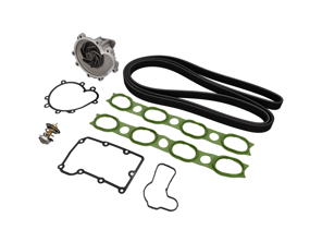 Water pump, belt & thermostat insert kit Porsche 955 Cayenne S / turbo - 94810601104, 94810612303, 94810640101, 94811014501, 99919238050, 94810601103, 99610612570, 99610612571