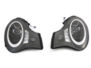 HEADLAMPS LHD (H7 Halogen) W/ DTR Ring + LED Indicator + LED Built-In Projector Foglamp Shiny-Black (PAIR) - 996631065, 996631066