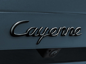 'Cayenne' rear lid badge, in Black (high-gloss). Porsche 9YA Cayenne / S Coupe - 9Y004487021041, 9Y004487021