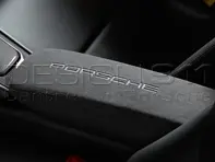 Lid of centre console storage box BLACK ALCANTARA with PORSCHE LOGO. Porsche 991 / 981 Boxster / 981 Cayman - 991553982362W0, 991553982352W0