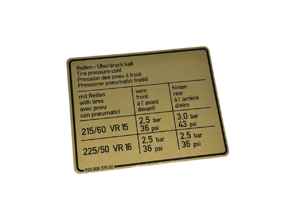 Sticker Tyre Pressure. Porsche 928 1980-82 - 92800651900 - PAKRA