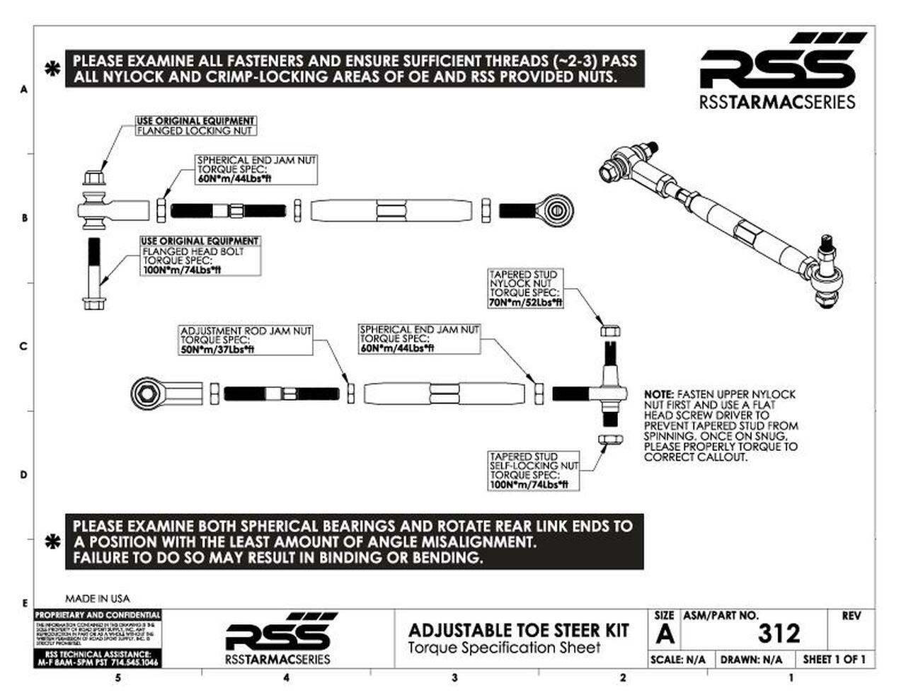 RSS 381 Outer ball joint pin rebuild kit for RSS Rear toe steer link