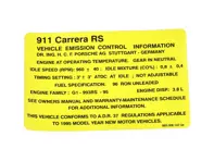 Sticker for engine specification. Porsche 993 Carrera RS - 99300610704