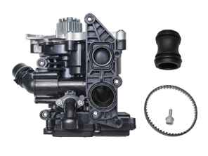 Water pump with thermostat coupling and drive belt. Porsche 95B Macan 2.0L - 95812101200, 95812111100, 95812111110, 95812111111, PAC121111A, PAC121111C, PAC121111B, PAC121012B, 95812160500, 95812113100, PAB121111B, PAC121111 - K11235/1C