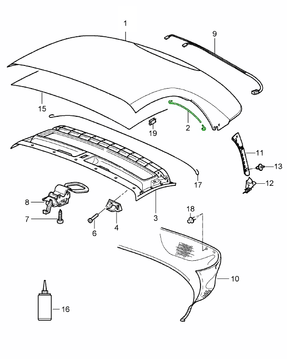 Porsche 987 Boxster Convertible soft top tension rope 98756177301