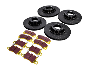 EBC Racing Two-piece floating brake disc and yellowstuff pad kit. Porsche 991 turbo / 981 Cayman GT4 - P2DK045Y, 99135140502, 99135140602, 99135194704, 99135240703, 99135240803, 99135294705 - DP42206R, DP42207R, SG2F012, SG2F016