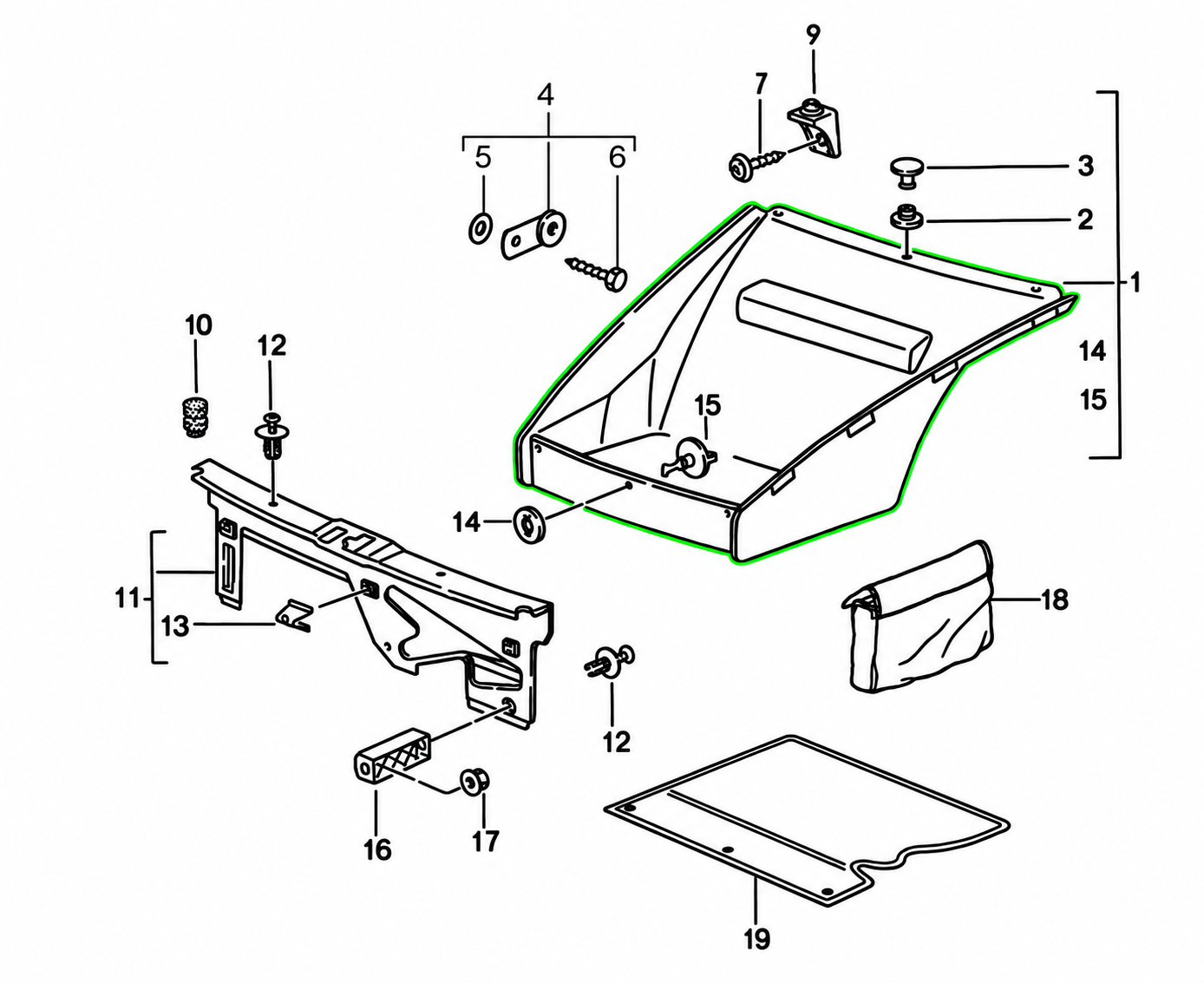 Front-compartment carpet, Black. Porsche 993 (911) 1994-98 - 993551067035FV