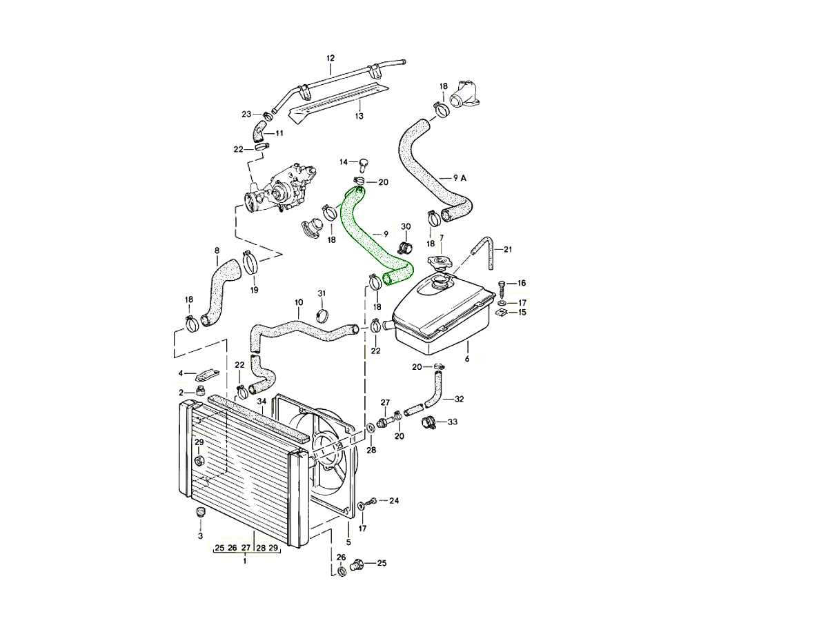 Porsche 944 Upper radiator hose to cylinder head 94410623901 94410623912/1 Design 911