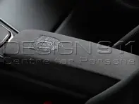 Lid of centre console storage box BLACK ALCANTARA with PORSCHE CREST. Porsche 991.2 / 982 Boxster / 982 Cayman - 9P1857151C2W0