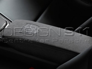 Lid of centre console storage box BLACK ALCANTARA with PORSCHE CREST. Porsche 991.2 / 982 Boxster / 982 Cayman - 9P1857151C2W0