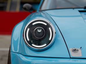 LED headlamp set with gloss black reflector bowl RHD. Porsche 911 / 964 - 91163111202, 91163102300, 91163111200