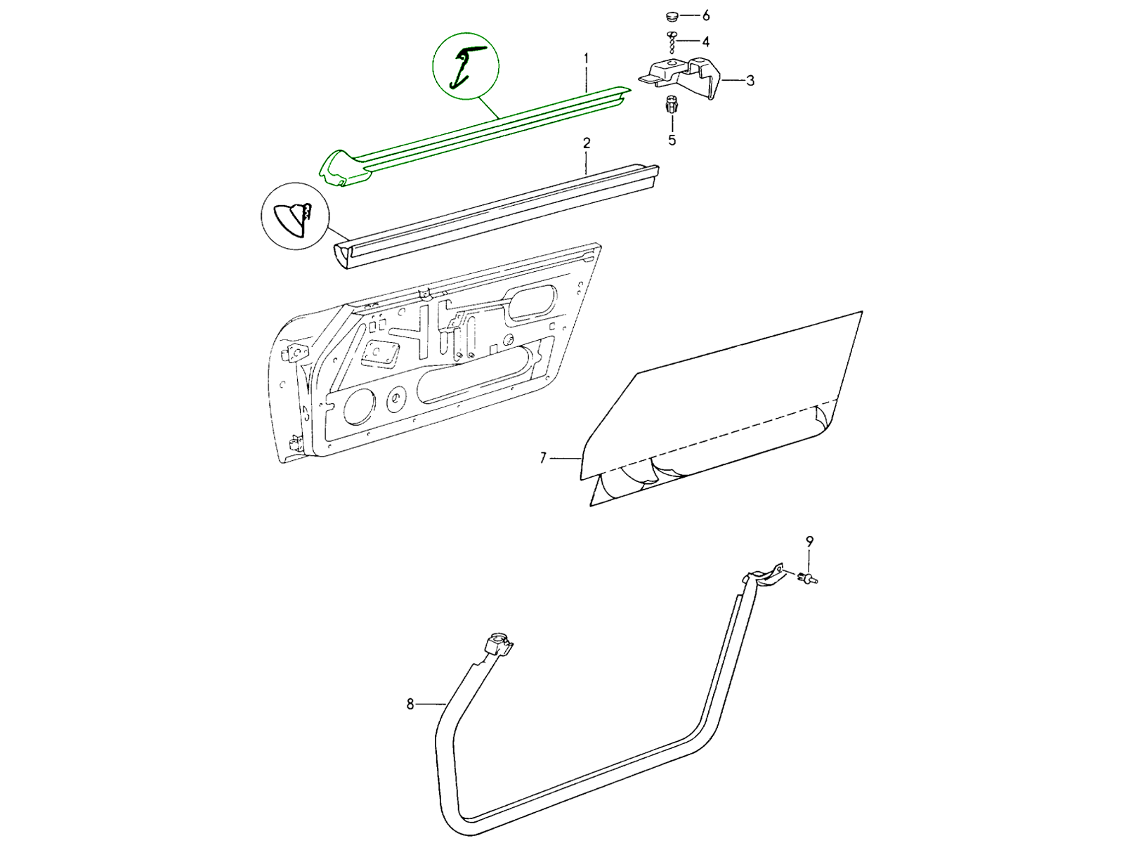 Door window slot seal. Porsche 964 Speedster 1993-94 - 96453127900, 96453127901, 96453128000, 96453128001