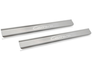 Door sill trim with Carrera lettering, stainless steel. Porsche 996 C2 / C4 - 99655198401, 99655198491, 996551984GT2, 99655198403