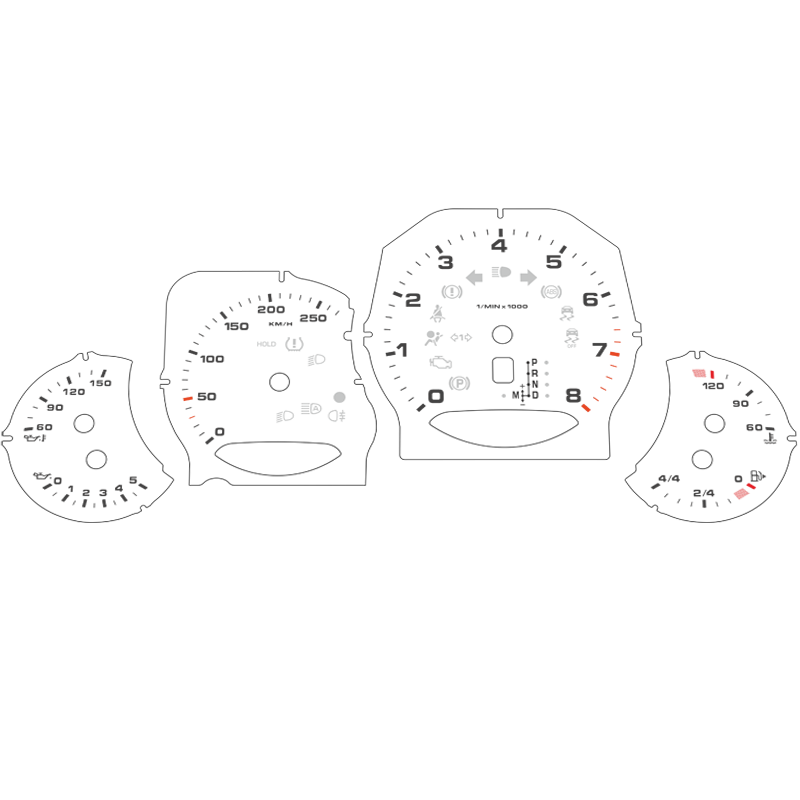 Dial face set, KMH. Porsche 958.1 Cayenne / Cayenne S / Cayenne GTS
