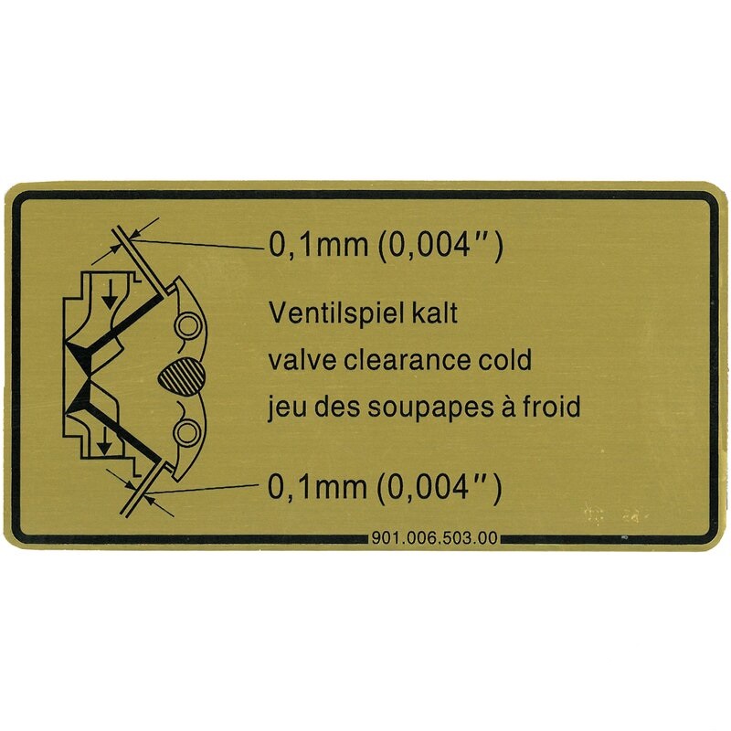 Sticker Inlet and Exhaust Valve Clearance. Porsche 911 / 914 / 964