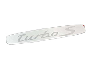 Logo plate for side sill inner cover. Porsche 991 Turbo / Turbo S - 99155575304, 99155575307