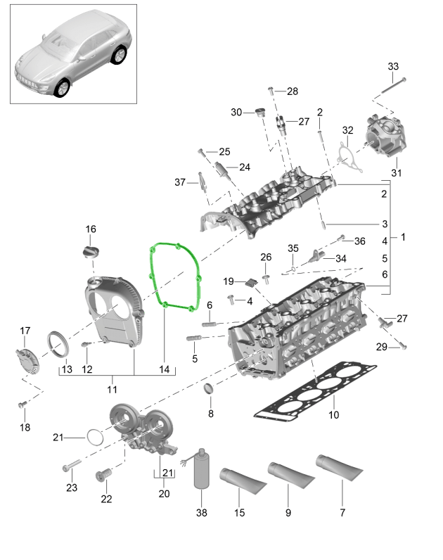 Porsche 95B Macan Timing cover case gasket 95810348300 95810348300/1