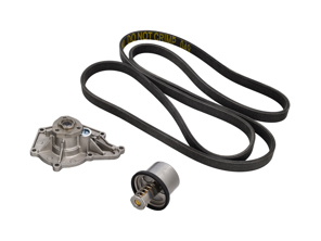 Water pump, belt & thermostat insert kit Porsche 957 Cayenne S / GTS / turbo - 94810603301, 94810612500, 94810612501, 7PP903137, 95510225100