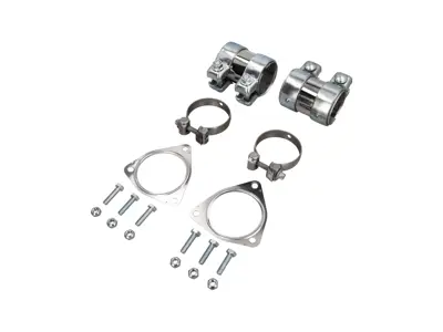 Exhaust Fitting with Titanium clamps Kit. Porsche 991.1 Carrera 2012-16 - 99111148200, 99711152000, 99711124030, N  01024426, N01024426, 90091000303, N91130802, N  91130802