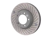 Brake disc rotor Front, drilled-dimpled monoblock, 330x34mm. Porsche 996 / 997 (OE No 99635140904 and 99635141004) - 99635140902, 99635140903, 99635140904, 99635141002, 99635141003, 99635141004 - PFL30922, PFR31022