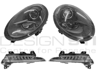 SMOKED Headlamps & Front Lamp Kit. Porsche 991 Carrera RHD Cars - 99163199550, 99163199650, 99163115180, 99163115280