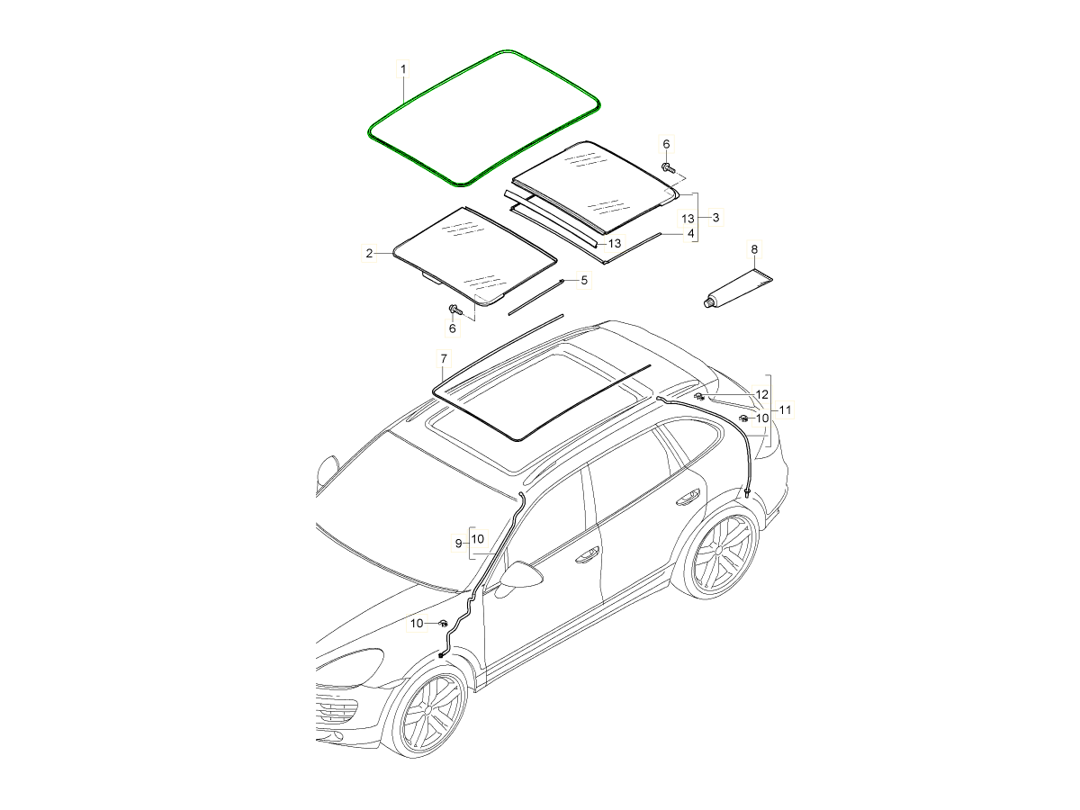 Porsche 958 Cayenne Weatherstrip gasket for Glass roof 95856245903 - Main Image