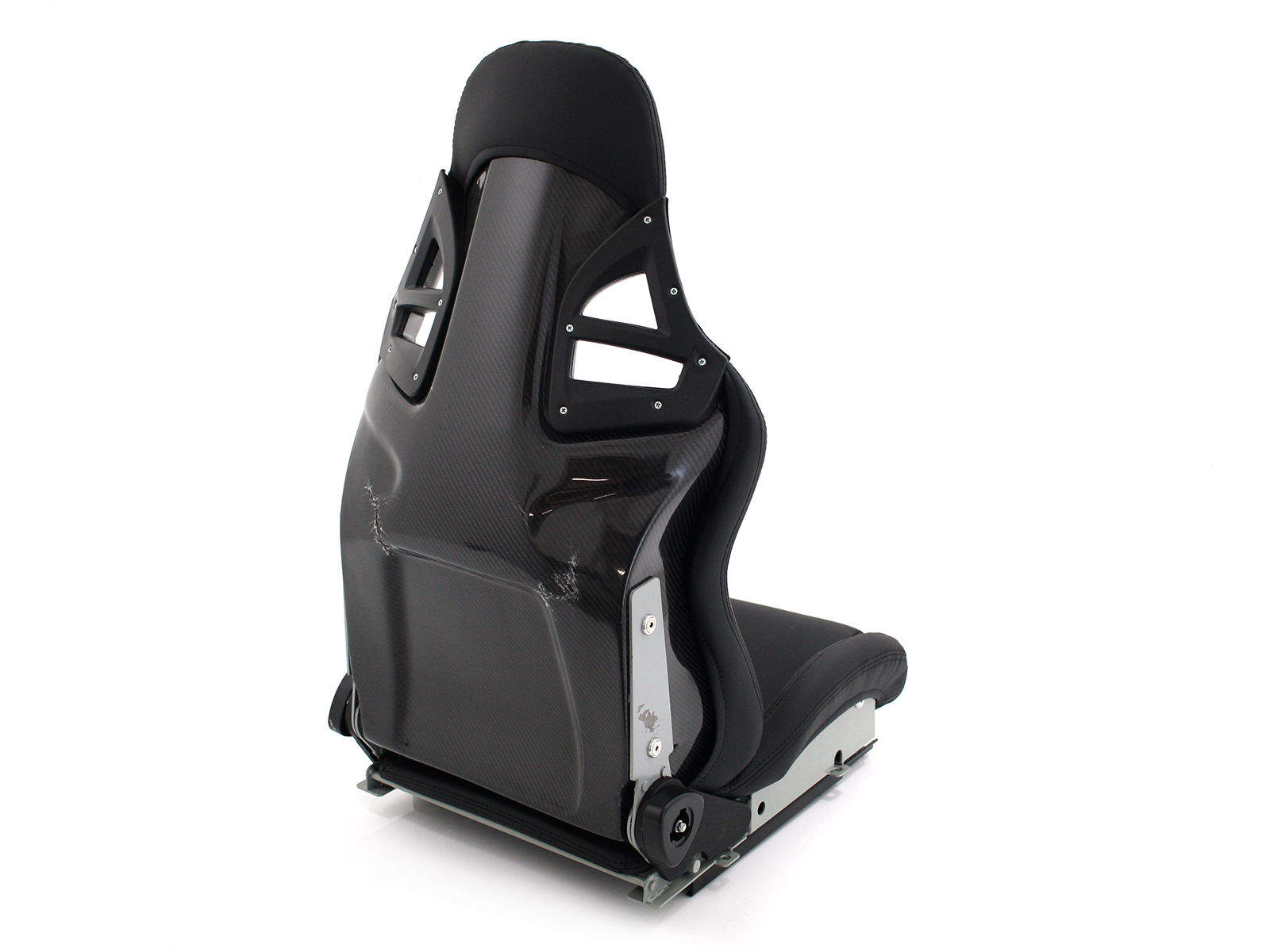 Track Bucket Sports Seat - DTX RECLINE, Black Leather - CRACKS and