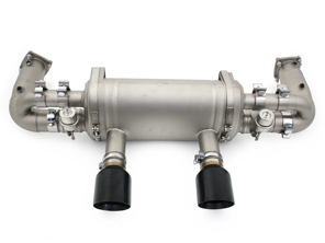 Race Exhaust switchable Porsche 991.2 Carrera in Titanium with Black Diamond tail pipe finish - DesignTek - 9P1251053A, 9P1251053C - TI/EX-PS991230T-2/101AT