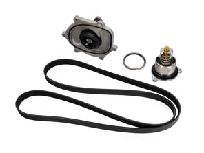 Water pump, belt & thermostat kit. Porsche 981 Boxster / Cayman / Porsche 991.1 - 0PB121035A, 9A110221800, 0PB903137A, 9A110222602, 9A110622603, 9A712111000, 9A110655900, 0PB121688